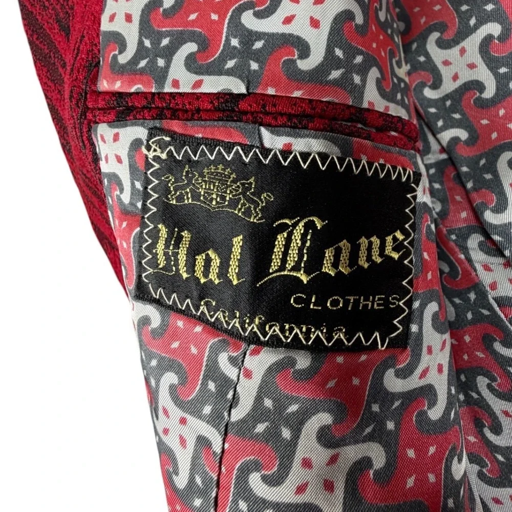Hal Lane Clothes 1970s Disco Polyester Blazer Men 40R Red Gold Buttons